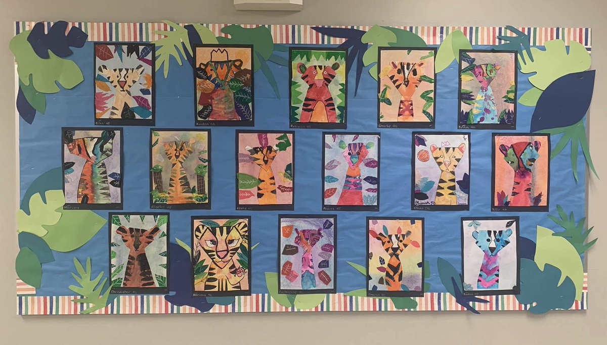 Our fourth and fifth grade artists recently created multimedia printmaking collages. Here are some of there “grrrrrrrreat” tigers.