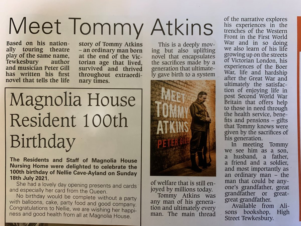 Nice to get a small article in one of the local papers for my novel Meet Tommy Atkins ....... available from all good high street booksellers and of course online. Even on my own website: petegill.org.uk/product/meet-t…