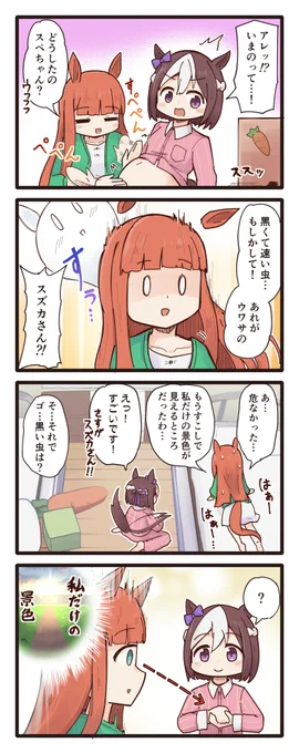 スペスズ部屋に現れた謎の黒い虫の4コマ
#ウマ娘 