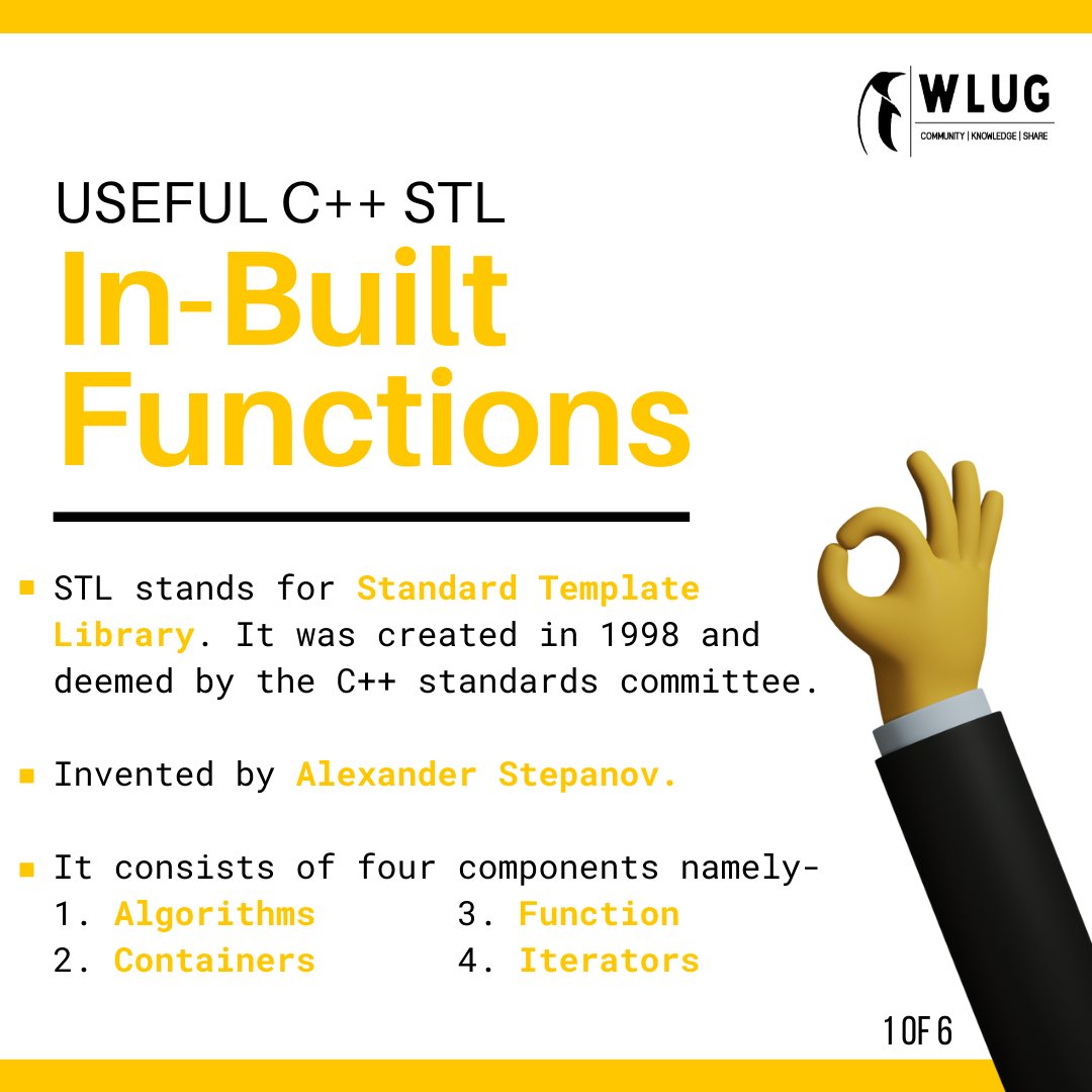 wcewlug's tweet photo. Hello Techies 🙋‍♀️

Greeting from 🐧Walchand Linux User's Group 🐧

"What a new technology does is create new opportunity to do a job customers wants done."

Waiting for our next post?
So here we come with another informative post on

🔴C++ STL In-Built Functions🔴

#wlug #linux https://t.co/4NgDo15zVS
