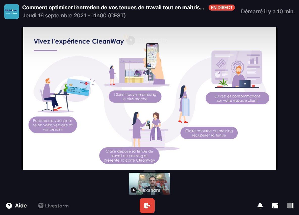 EdenredFrance's tweet photo. Merci @Preventica pour cette webconf, on vous laisse découvrir l'expérience utilisateurs #Cleanway en une slide ;-)
Pour entretenir les vêtements de travail dans le #BTP #hotellerie #restauration #industrie #transport #secteurpublic découvrez Cleanway 👉🏼 https://t.co/rA0MiKwo9n https://t.co/sCX65i9aUu