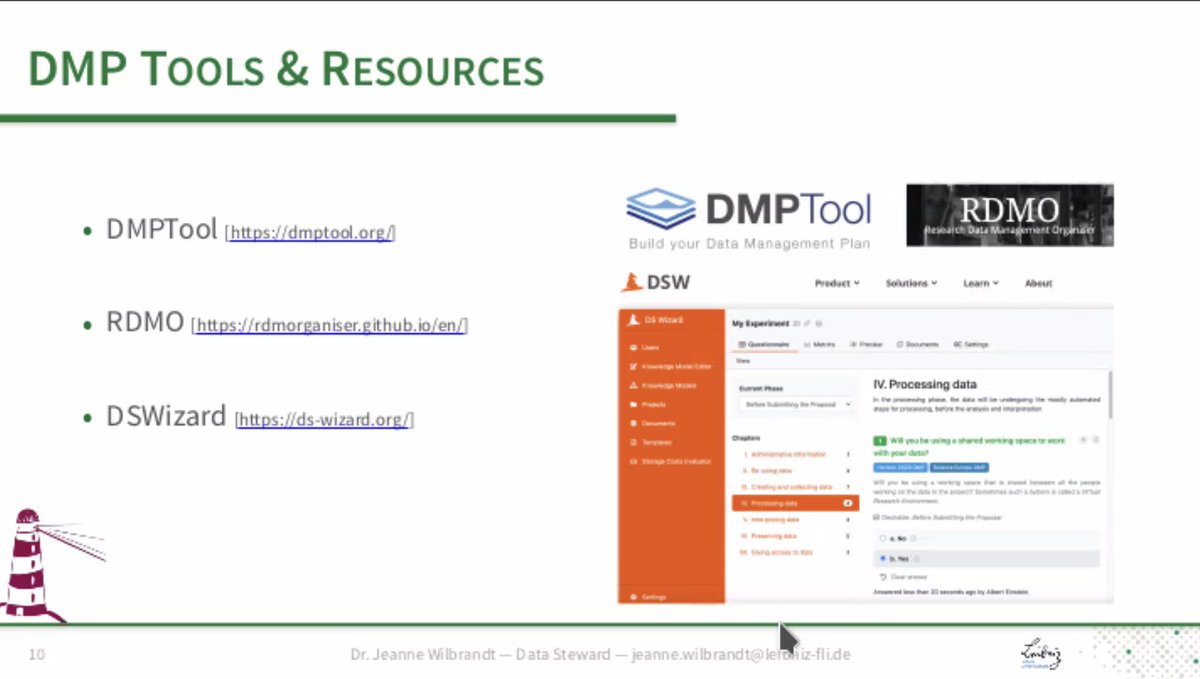 2nd day of the @denbiOffice #DMP #Bioinformatics workshop started with some insights into DMP tools (@dswizard_org, #RDMO, #DMPTool) and resources