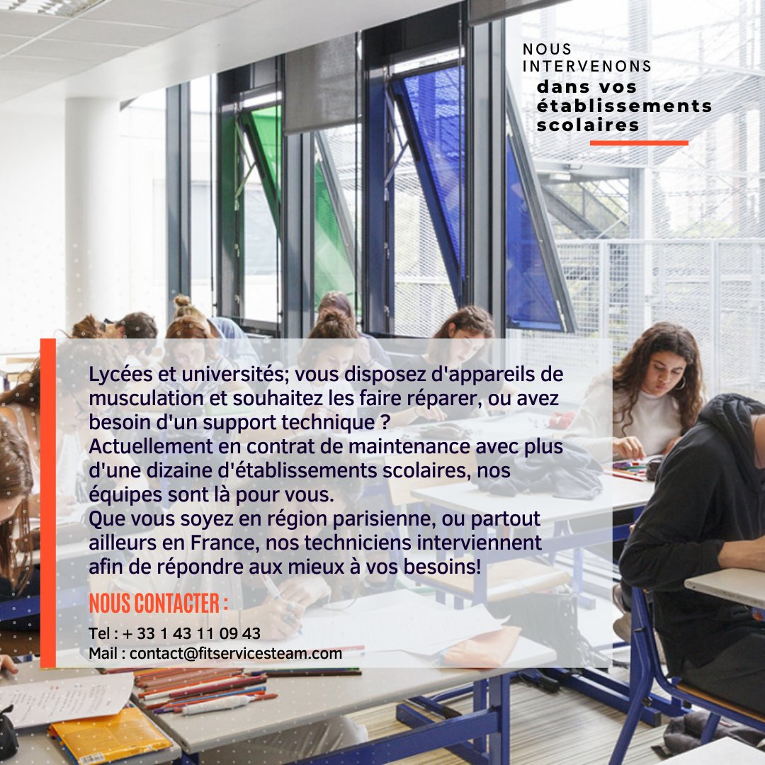 #Lycées et #universités : profitez de la rentrée pour faire réviser et entretenir vos machines de sport !
#musculation #fitness #maintenance #diagnostic #équipements #réparation #salledesport #préstation #expertise #confort #compétences #services