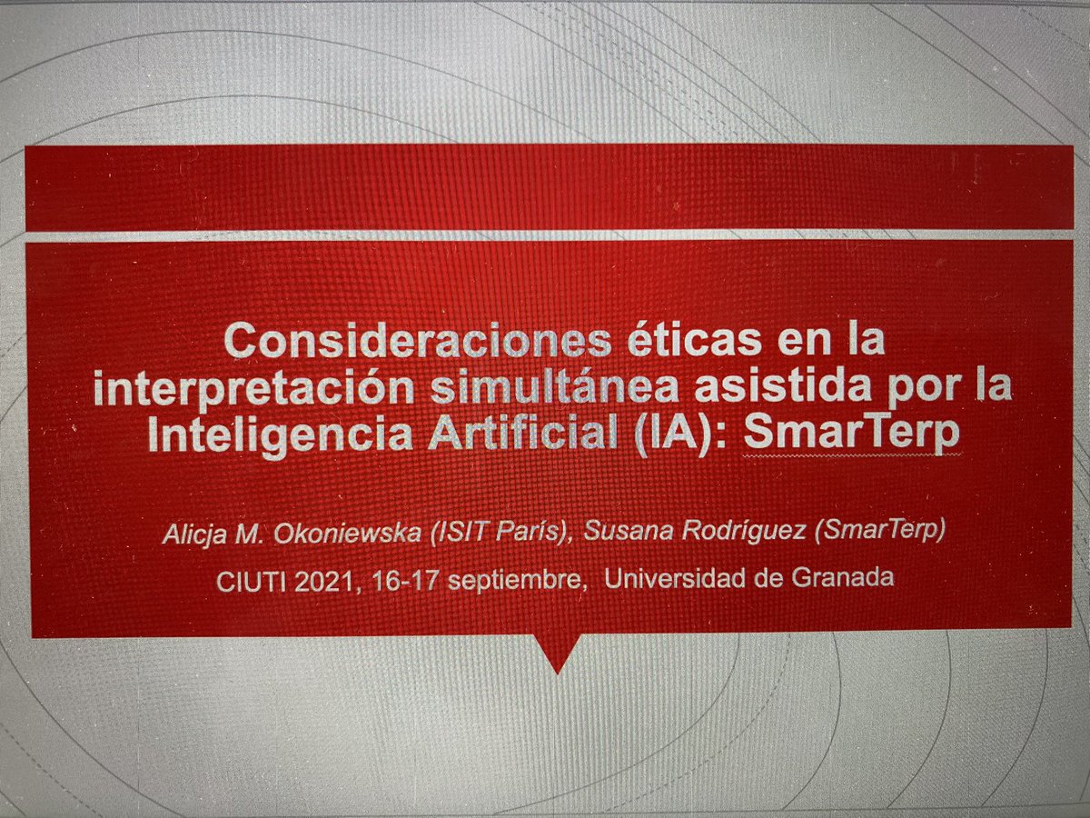 okoniewskaAM's tweet photo. We’ll present on professional ethics while interpreting with Artificial Boothmate @weareCIUTI @CanalUGR #2021ciuti @isit #discussinterpreting https://t.co/LEw5KPVSEL
