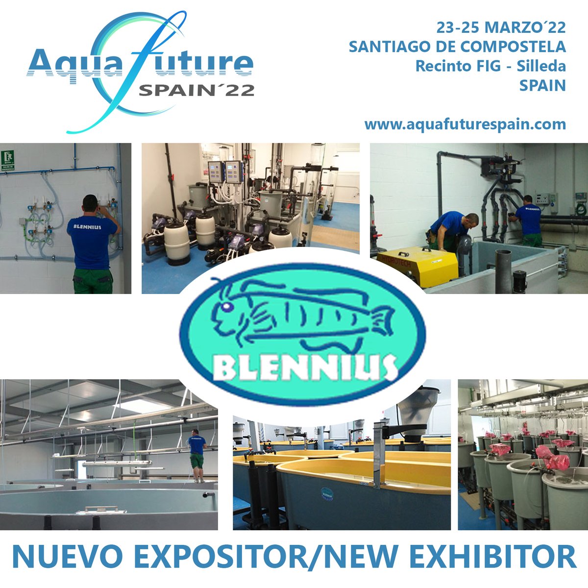 Nuevo expositor en aquafuturespain.com, desde Cádiz - España, BLENNIUS, empresa dedicada al diseño de instalaciones acuícolas, implantación de  sistemas de recirculación y ejecución de hatcheries multi-especie