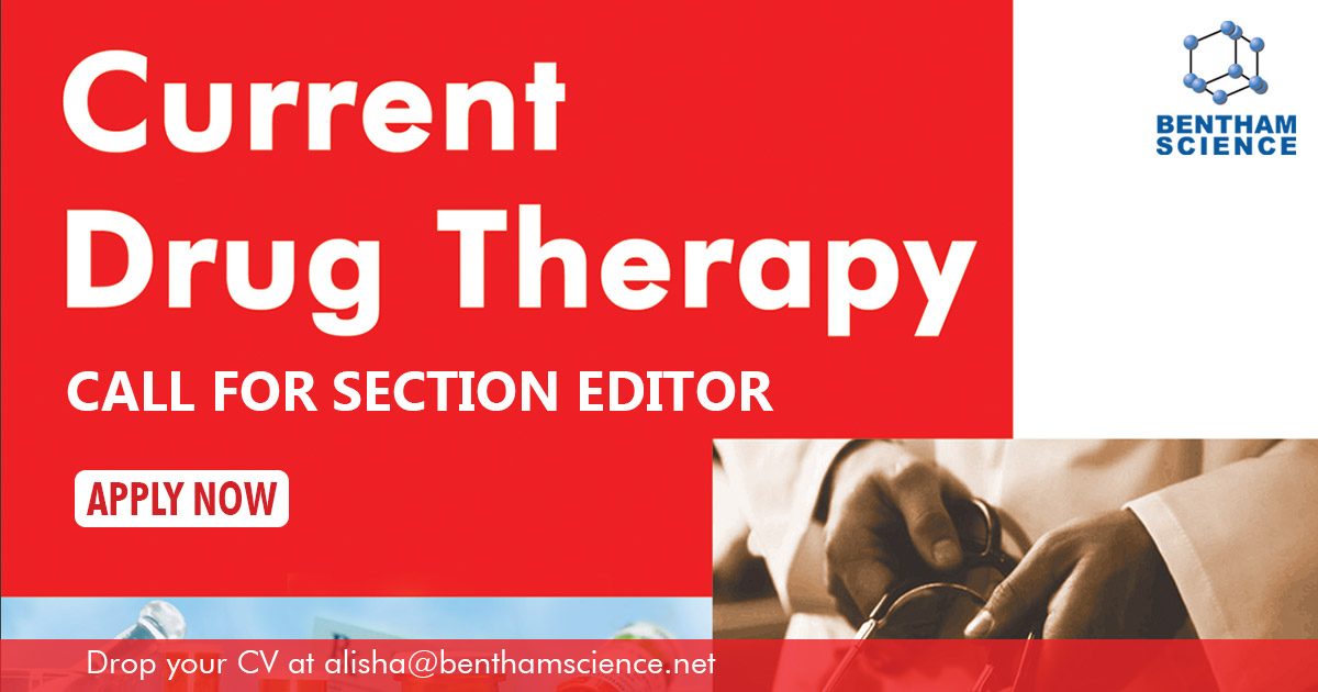 BenthamScienceP's tweet image. Join as Section Editor for the journal, &quot; Current Drug Therapy&quot; bit.ly/3kfK64Z📣
Mention in the subject line the field of interest, and send your CV and a list of publications to alisha@benthamscience.net
#Therapy #Drug #Sectioneditor