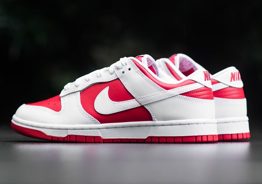 The Nike Dunk Low "Championship Red" lands tomorrow. Who's copping? bit.ly/2XEsZeR