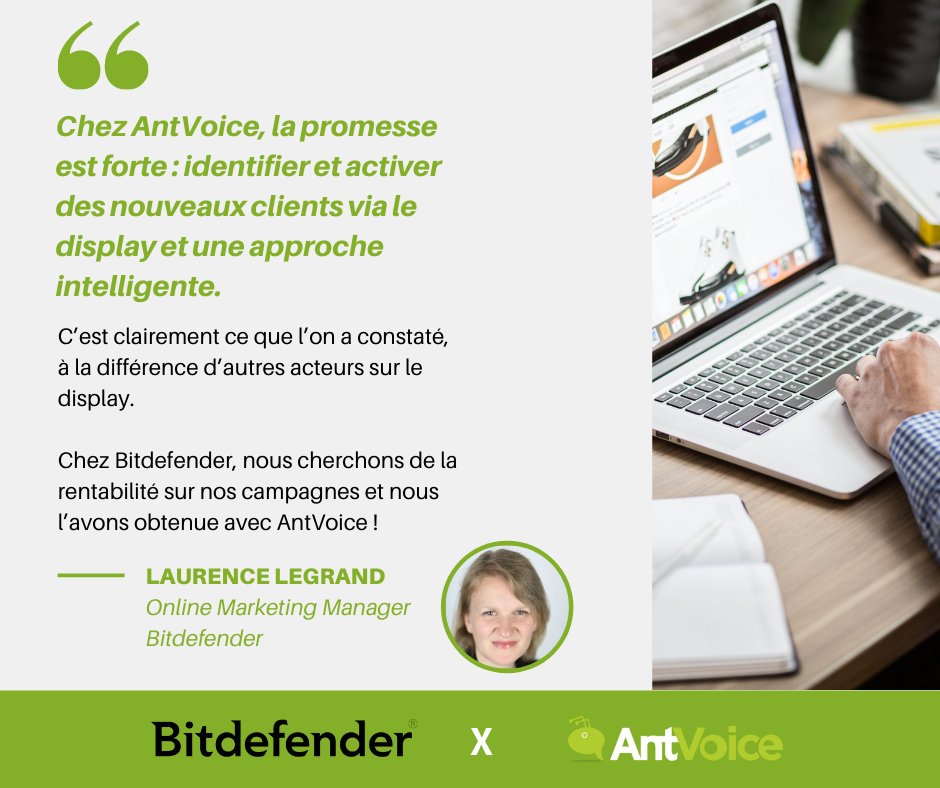 Bitdefender x AntVoice 🤝

Acteur majeur du logiciel antivirus payant dans le monde, Bitdefender travaille avec AntVoice pour accroitre sa notoriété et recruter des nouveaux clients

Découvrez le témoignage de Laurence Legrand, Online Marketing Manager : info.antvoice.com/antvoice-cas-b…