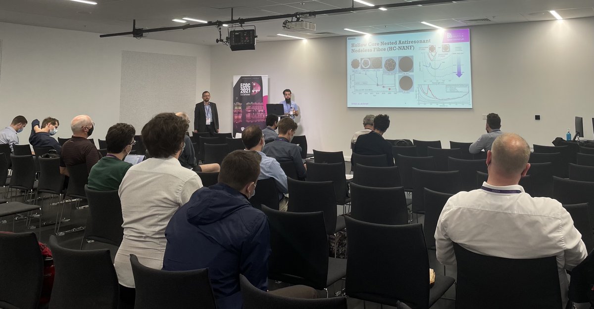 UNIQORNFlagship's tweet photo. Boosting QKD #quantum performance in the co-existence regime through Hollow-Core fiber: Obada Alia on air in Bordeaux #ECOC2021 https://t.co/RACkCqbvMu