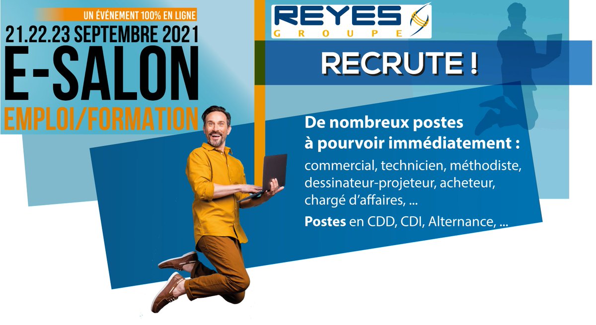 @ReyesGroupe au 𝗘-𝘀𝗮𝗹𝗼𝗻 𝗲𝗺𝗽𝗹𝗼𝗶/𝗳𝗼𝗿𝗺𝗮𝘁𝗶𝗼𝗻.

📢 RDV les 𝟮𝟭-𝟮𝟯 𝘀𝗲𝗽𝘁𝗲𝗺𝗯𝗿𝗲 sur le site : lnkd.in/eV8vTWGZ

𝗗𝗲́𝗽𝗼𝘀𝗲𝗿 𝘃𝗼𝘀 𝗖𝗩, 𝗧𝗰𝗵𝗮𝘁𝗲𝗿 , Réaliser un 𝗲𝗻𝘁𝗿𝗲𝘁𝗶𝗲𝗻 𝗲𝗻 𝘃𝗶𝘀𝗶𝗼. 
Nos annonces : lnkd.in/efyPK5t