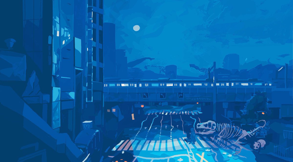 skeleton moon building scenery night blue theme outdoors  illustration images