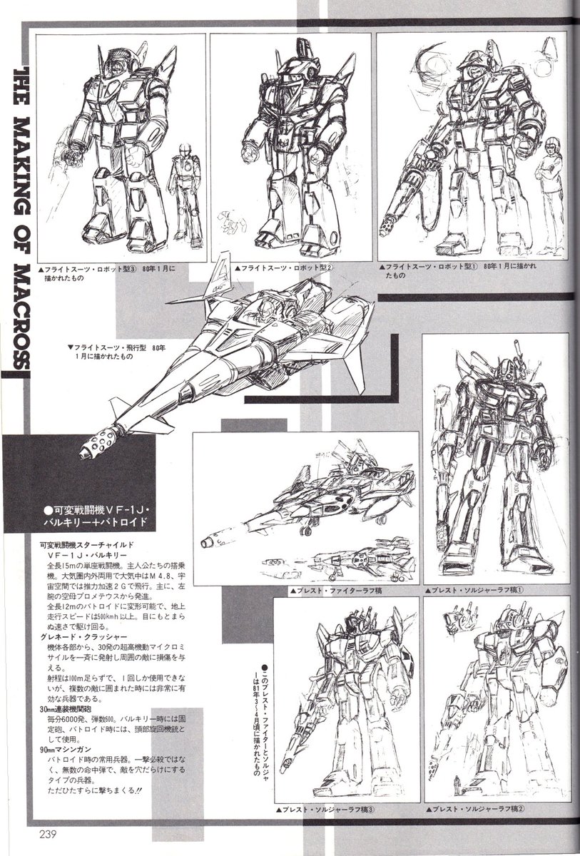 バルキリー、と言うかマクロスの主役メカのデザインの変遷。
ぬえ色の強い小型飛行メカ→玩具っぽい可変メカと来てVF-1に辿り着いたのは素晴らしい。
アーマードもおデブになって良かった良かった。
#マクロス
#Macross
#バルキリー 