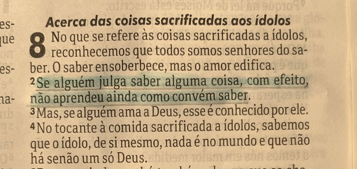 AndreRodrigoSan's tweet photo. 1 Co 8:2

Quem não usa o conhecimento para a felicidade e o bem-estar de outros prova que desconhece um dos propósitos fundamentais do conhecimento, que é o bem geral da humanidade. 

(Comentário Bíblico ASD, p 792) https://t.co/sxtp1u55nn