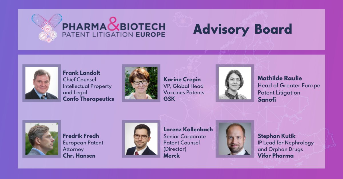 European Summit on Pharma and Biotech Patent Litigation is set to take place 25-26 January 2022 in Amsterdam, Netherlands!

Meet out Advisory Board! ⬇️

Preview the agenda here: hubs.ly/H0XrGnm0

#patentlitigation #IPprotection #litigationstrategy