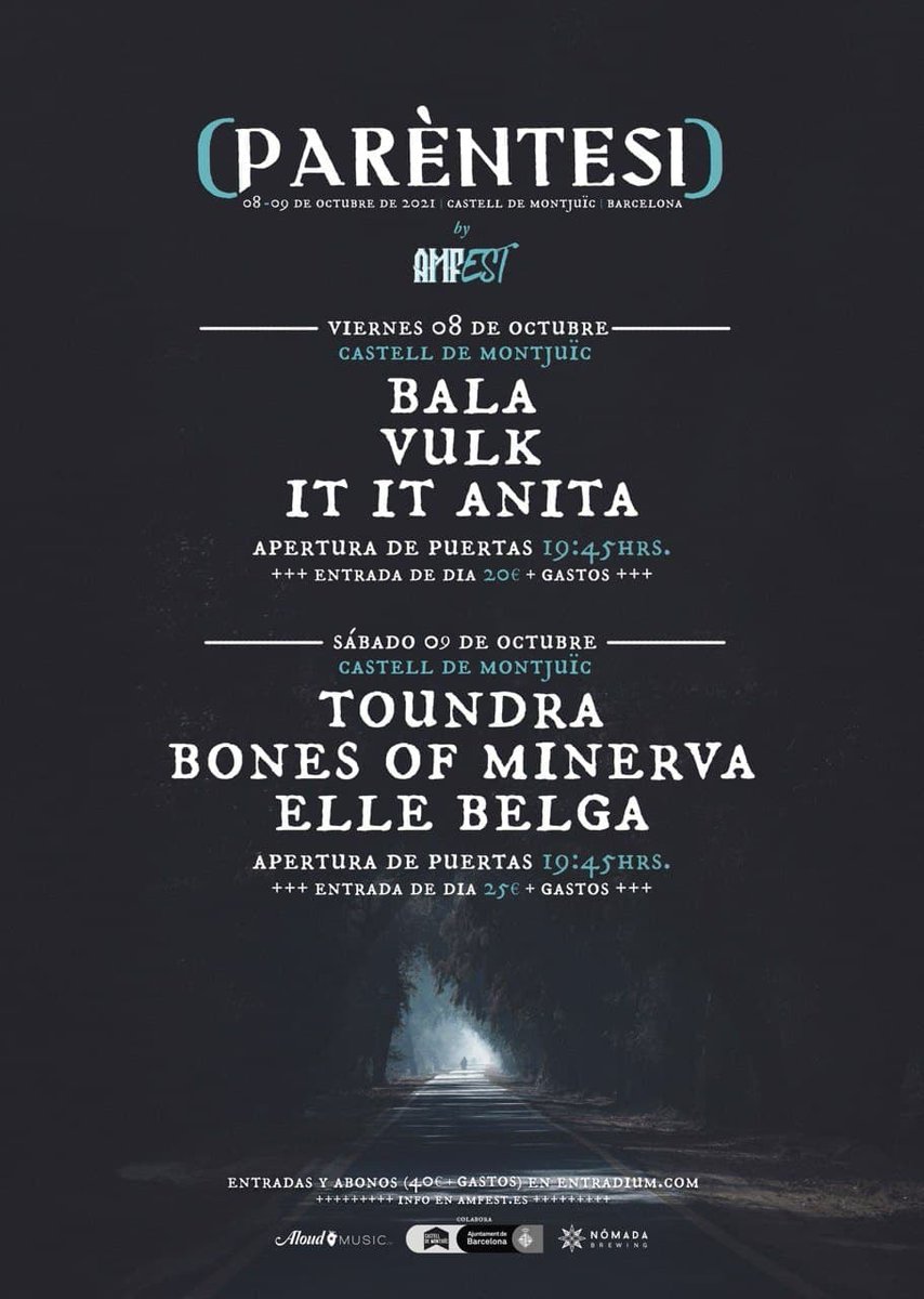 Muy felices porque el 9 de octubre estaremos llenando los silencios del <a href="/AMFest_bcn/">AMFest</a> en esta edición Paréntesi 2021. <a href="/toundra/">Toundra</a> <a href="/ITITANITA/">It It Anita</a> VULK, BALA, <a href="/bonesofminerva/">Bones Of Minerva</a> 
Saludos desde la trinchera!
