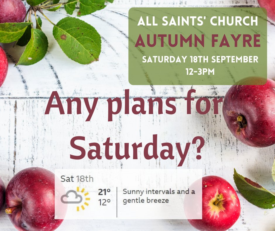 AllSaintsGfd's tweet image. The weather looks great for Saturday so why not come along to our Autumn Fayre? Free entry! Here's what's on offer: ow.ly/BwUw50Gb05u
We really look forward to seeing you there.