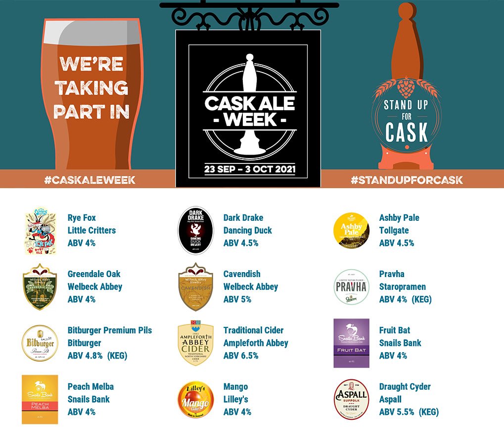 DogandParrot's tweet image. On the bar today!
Beer Board: bit.ly/2vu8OV3
#StandUpForCask #CaskAleWeek @LittleCritsBrew @dancingduckbeer @TollgateBrewery @WelbeckAbbeyBry @Staropramen @BitburgerUK @ampleforthbeer @Snailsbankcider @lilleyscider @Aspall 
#RealAleFinder