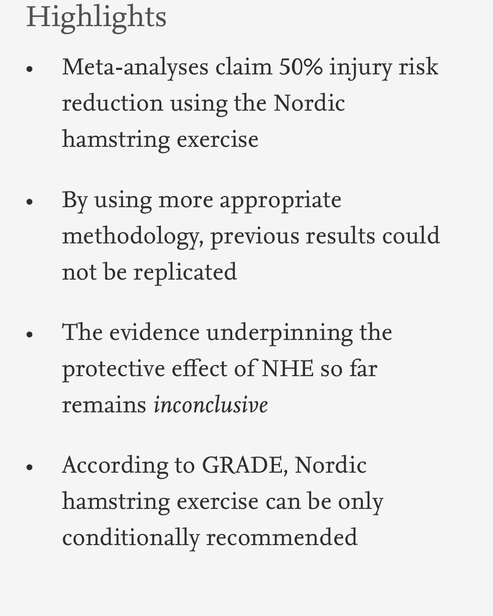 Why methods matter in a meta-analysis <a href="/JClinEpi/">Journal of Clinical Epidemiology</a> from <a href="/francoimpell/">Franco Impellizzeri</a> <a href="/Alan_McCall_/">Alan McCall</a> &amp; <a href="/MaartenvSmeden/">Maarten van Smeden</a> 

Reappraisal of MA showed ´inconclusive preventive effect of Nordics’

While focused on Nordics as e.g. article may serve as educational for conducting &amp; interpreting meta-analyses