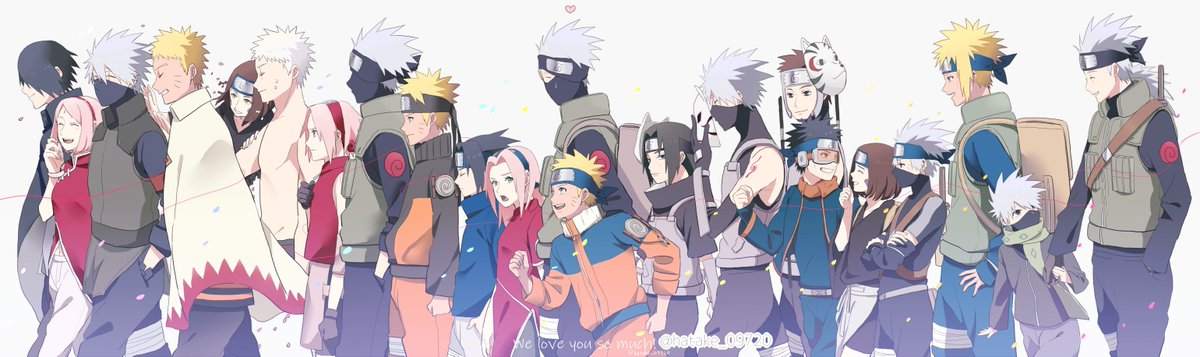 haruno sakura ,uchiha sasuke ,uzumaki naruto blonde hair multiple girls multiple boys 6+boys black hair pink hair smile  illustration images