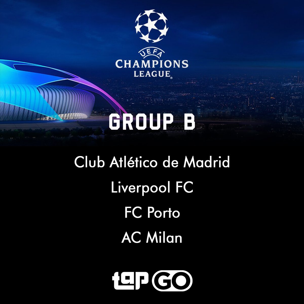 tapgotvph's tweet photo. ICYMI:

Here are the groups of the UEFA Champions League.

Are you happy about your club's group?

Watch it LIVE only on Tap Go.

Subscribe to Tap Go now!

#TapGoPH #TapGo #PremierFootball #TapSports #WhatsOnTapGo #StreamTapGo #DownloadTapGo #AllInOneTap #uefachampionsleague https://t.co/hz7M8GjtiV
