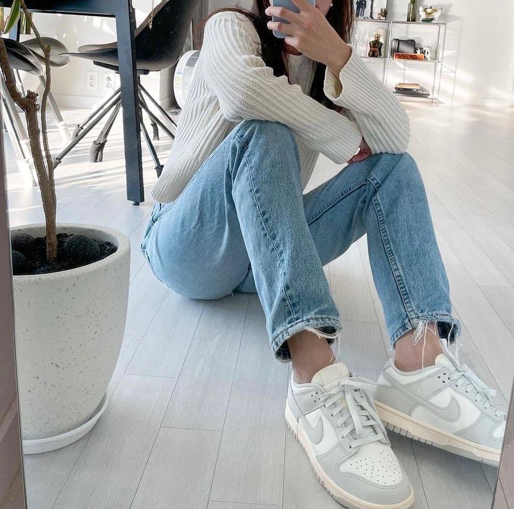 nike dunk low sail light bone on feet