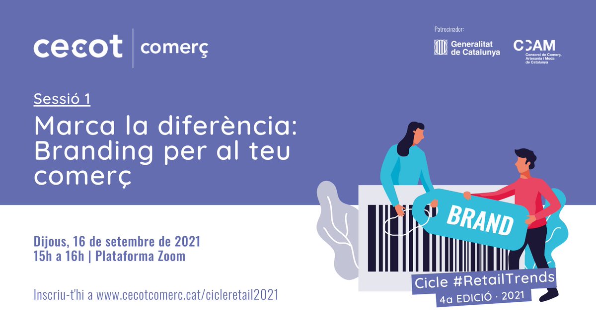merceclavel's tweet photo. En breu comença la #4ªcicleretailtrend organitza't per la @PatronalCecot @CecotComerc #upandgo. Aquest #cicle es centra en la proactivitat en la #venda i en els #establiments, quines #actituts i #habilitats ajuden a la venda. Avui parlarem de #branding a càrrec de @igone7 https://t.co/3g193ZvwqV