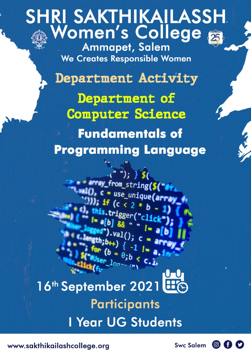 CsSswc's tweet photo. Department Activity : Fundamentals of Programming language 
Participants : I CS  students 
Outcome : From this session students learnt about the fundamentals of programming language. How to use &amp; declared each and everything in the programming source code. https://t.co/YqsMRONrG1
