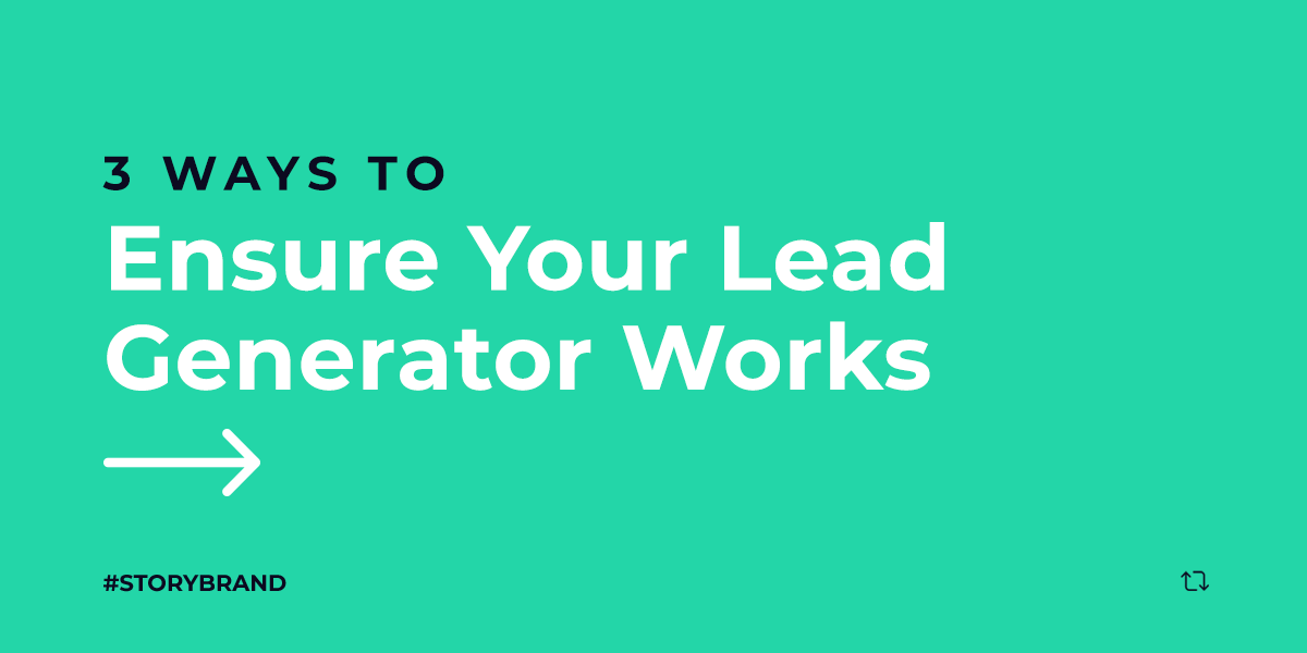 storybrand's tweet photo. Is your lead generator getting you as many leads as it could be? Make sure it's accomplishing these 3 things.

P.S. Not sure what a lead generator is? 🤔  Check out this episode of the Marketing Made Simple podcast: https://t.co/7v4v7oGrIm https://t.co/mfoLVOGBzB