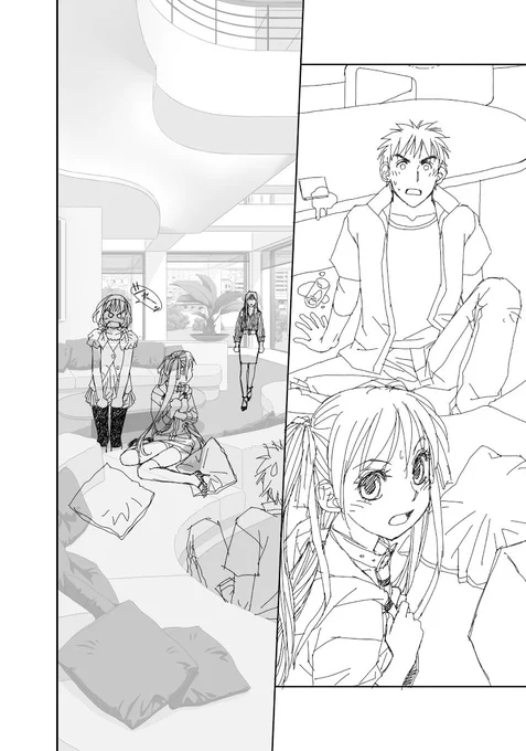 「My doll house」の下描き
台詞フキダシ擬音無し絵その、63

こーゆーシーンの時、先に背景が出来てると人物配置のパースが取りやすくて楽😚 