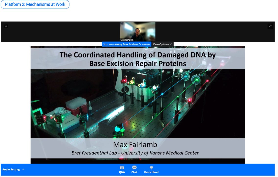 Enjoying all the great talks at #EMGS2021! Very proud of <a href="/FairlambMax/">Max Fairlamb🔬🔛🧬</a> for giving a great talk on the coordination during BER. The smTIRF scope is starting to crack the BER channeling nut.