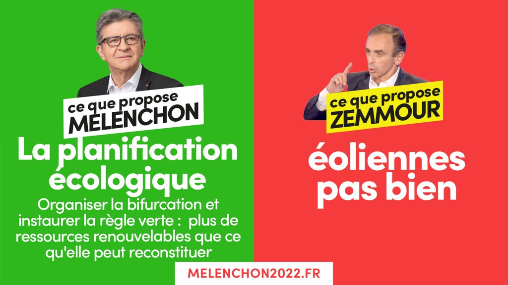 AymericCompain's tweet photo. Éric Zemmour n’a aucune vision pour surmonter la menace climatique et sur l’écosphère. Nous proposons la planification écologique. #VictoireMelenchon https://t.co/cZxn2pLOIS