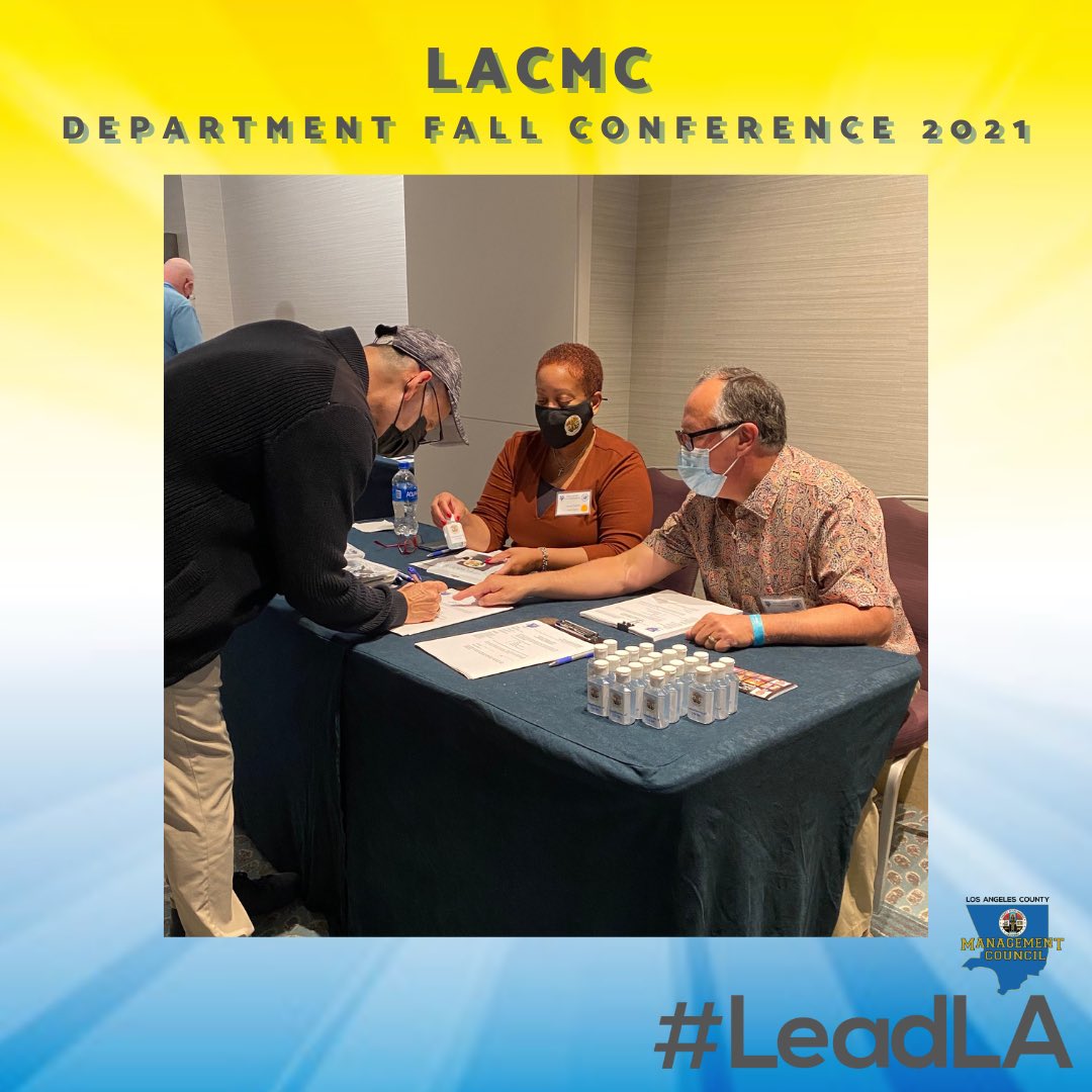 LACMC_'s tweet photo. Fall conference is here! Make sure to stop at our registration booth and pick up your #LACMC face mask and sanitizer! #LeadLA #LACounty  😷 https://t.co/2irHrQCx9V