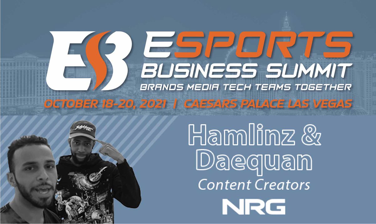 Esportsbzsummit's tweet photo. After making headlines earlier this year with a move to @NRGgg &amp; the Thoom House, @NRG_Daequan + @NRG_Hamlinz are heading to EBS! Join us on 10/18 as the duo break down life in front of a camera, best practices for working with sponsors, &amp; more. https://t.co/VD56j0pjXR #esports https://t.co/bqj3yzRv0l