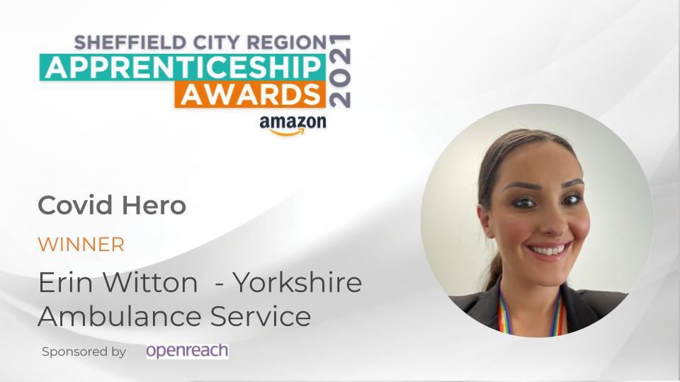 SheffieldStar's tweet photo. The Covid Hero award goes to Erin Witton.
Erin works for the Yorkshire Ambulance Service, which, when Covid hit, profoundly changed the way they responded to incidents.
After a brief period of homeworking, she was deployed to a busy ambulance station. https://t.co/401UahPFFc