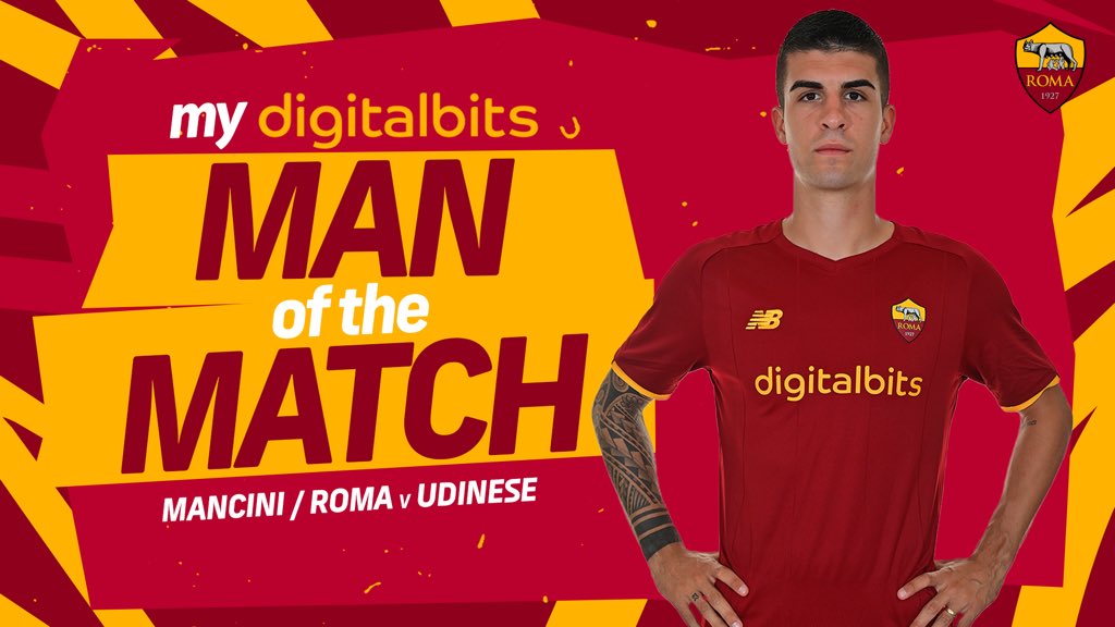 ASRomaEN's tweet image. 🟨 @DigitalBitsOrg 𝗠𝗢𝗧𝗠 🗳🟥

🔁 Retweet if Gianluca Mancini was your #ASRoma Man of the Match against Udinese