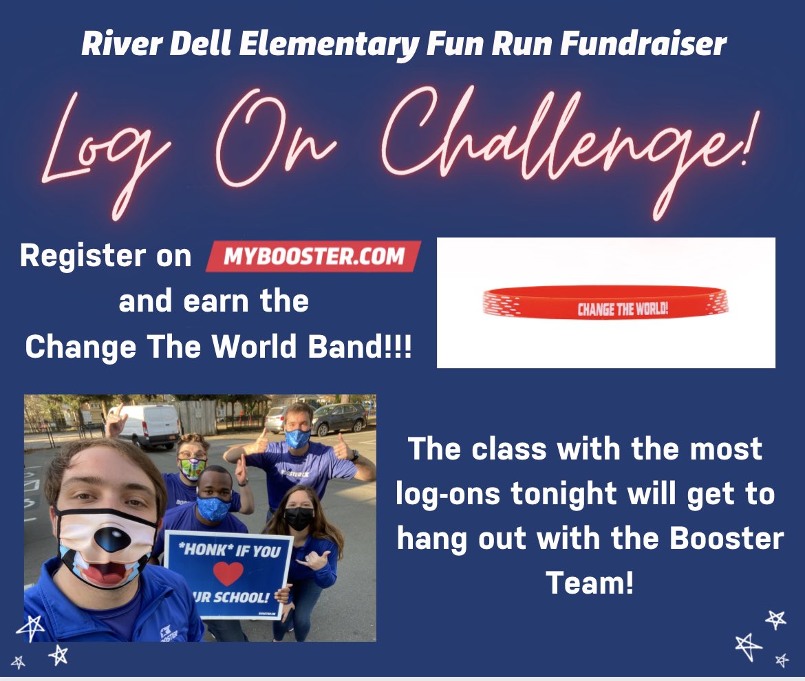 We kicked off our River Dell Fun Run Program today with an awesome #Boosterthon Digital Kickoff. Register your student on MYBOOSTER.COM and enter all donations from friends and family to help our school. Thanks for your support of River Dell Elementary!