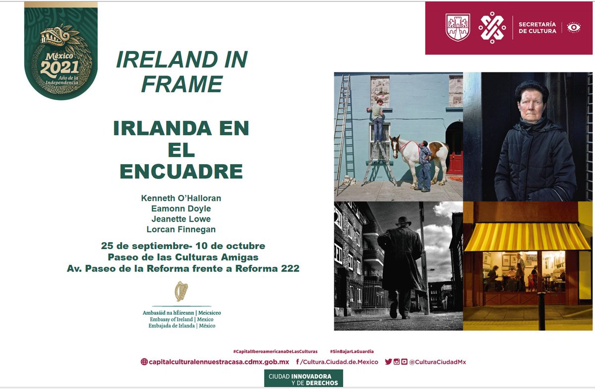 IrishEmbMexico's tweet photo. ¡Ya nos estamos preparando para #IrelandInFrame, no te pierdas esta gran exposición de fotografía urbana irlandesa! Estará disponible del 25 de septiembre al 10 de octubre.📸🏙️
Si andas cerca de Reforma 222 este sábado a las 12 pm, date una vuelta para ver la inauguración 📸🏙️ https://t.co/M0jxkSBFmZ
