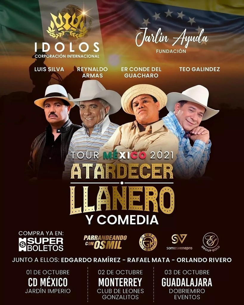 🇻🇪➡ Suena nuestra #Musicallanera en México. Gira de los grandes de nuestro #JoropoLlanero @luissilvacantante <a href="/teogalindez58/">Teófilo Galíndez</a> <a href="/reynaldoarmas/">reynaldo armas</a> 
Acompañados de <a href="/erguacharo69/">ErGuacharo69</a> 
#folclordelllano 
#padrotesllaneros 
<a href="/balconllanero/">Rorayma Producciones</a> 
@talentoyfolklore 
<a href="/gruporoel/">GrupoROEL</a>.ve 
<a href="/gruporoel/">GrupoROEL</a>.co 
<a href="/gr/">GR</a>…