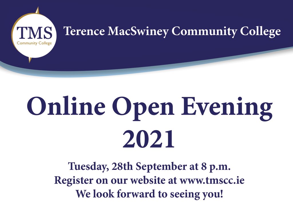 cnccork's tweet photo. Online Open Evening for Terence MacSwiney Community College is on Tuesday September 28th 8pm. @CorkETB @MacswineyCc @gctms https://t.co/OANTU5KSRX