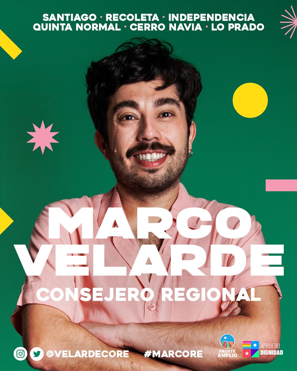 MarcoVelarde's tweet photo. Queremos ingresar al Consejo Regional de la RM para aportar con justicia territorial, ampliar los espacios de participación y terminar con el clientelismo. Confía en nuestro proyecto disidente🌈, ecológico 🌿 y transformador ✊ #MarCore #Core2021 #CoreRM #Santiago #Chile https://t.co/H8kQfVY8rz