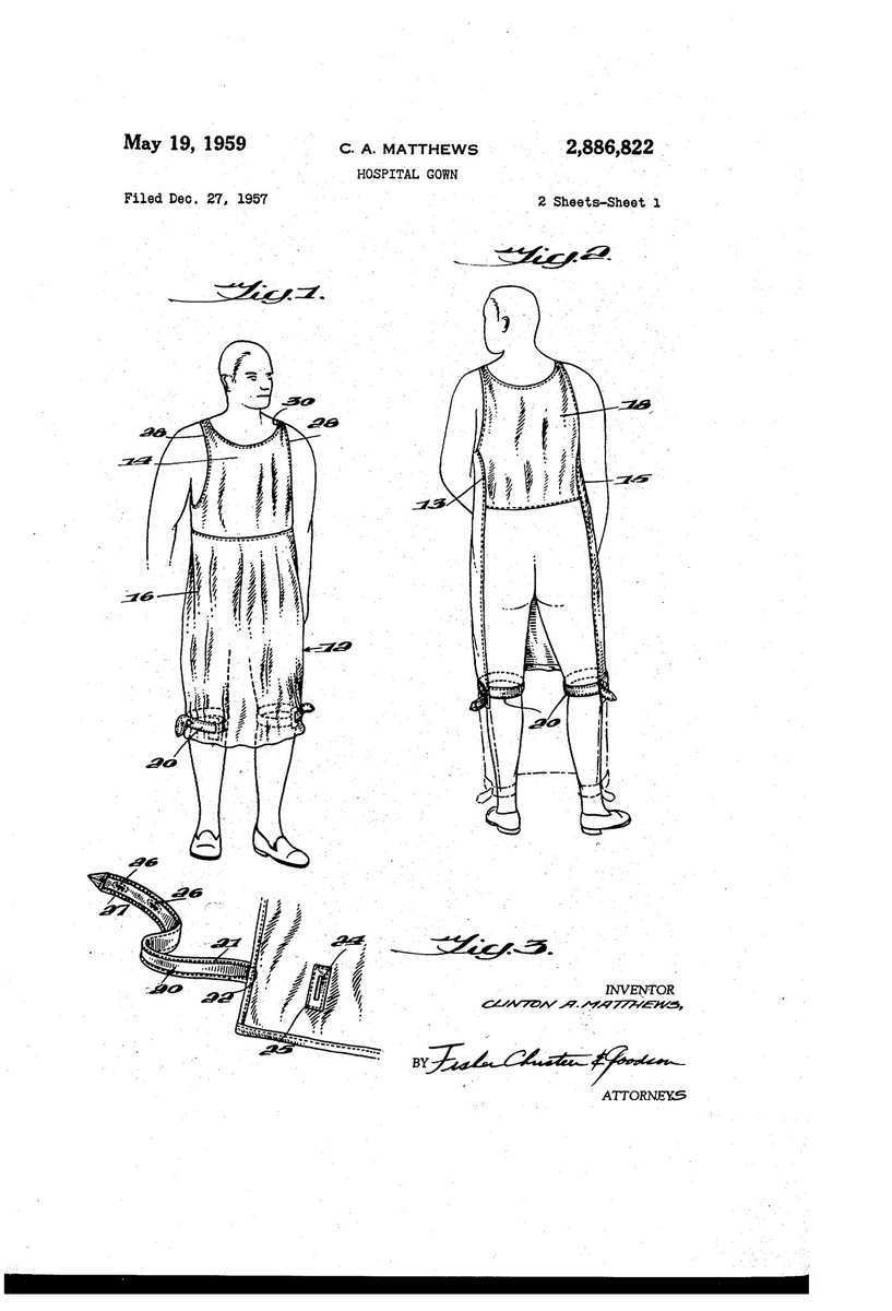 ChewytheSeal's tweet image. HOSPITAL GOWN - US2886822A
Inventor - Clinton A Matthews
Granted in 1959

#TeamSeal #practicalpatent 

@ExplodingPossum @JillLum1 @Pixieprogrammer @gypsea1997 @BrazilBonny @chirpykittys @fred7722 @SilentHeadbang1