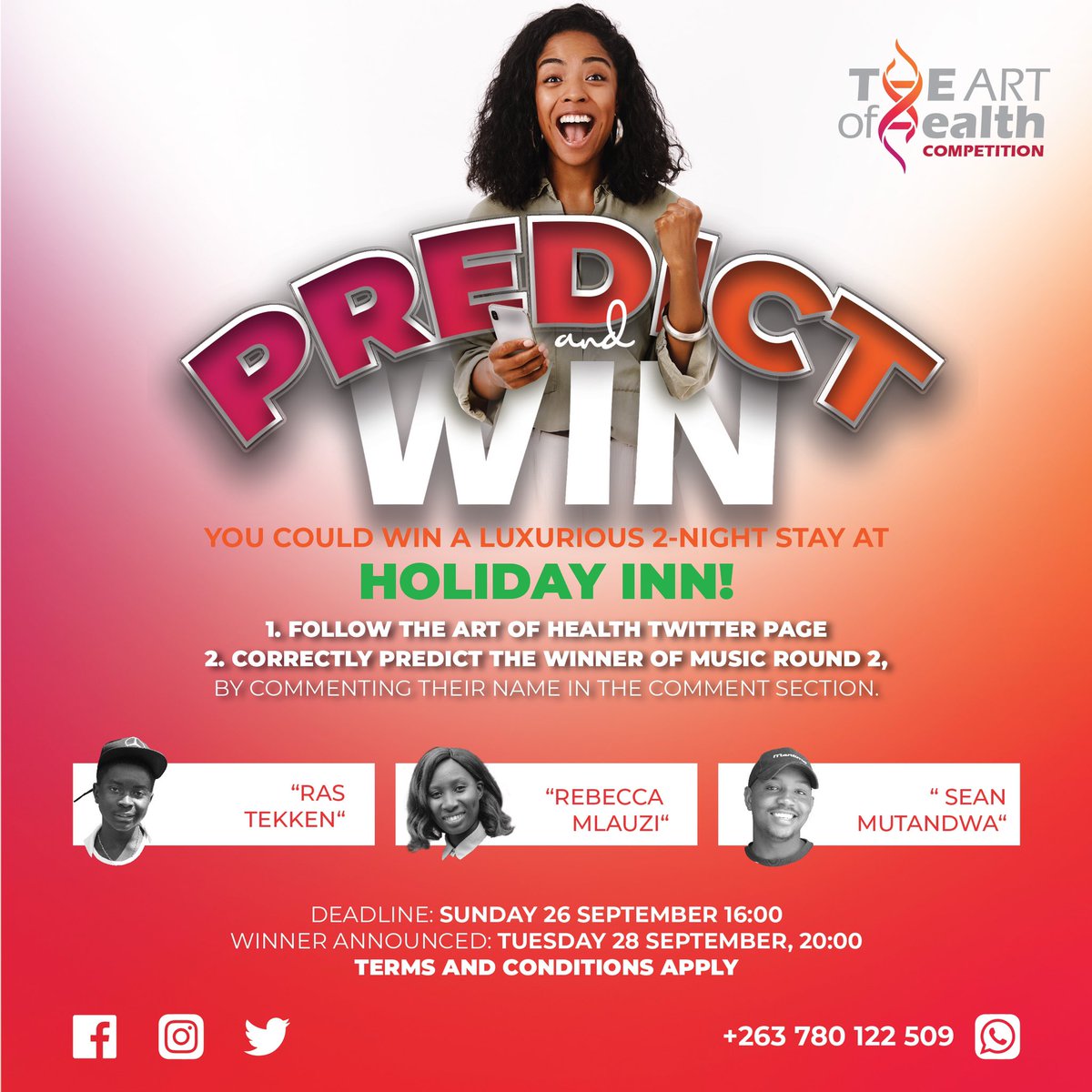 art_ofhealth's tweet photo. We are back again with another exciting round of PREDICT &amp; WIN!

You know the drill! 

Correctly predict who you think will win the MUSIC Semi-Final Round 2, and you could walk away with a luxurious 2-night stay for 2 at Holiday Inn!

#expressyourself https://t.co/A3dEslUE05