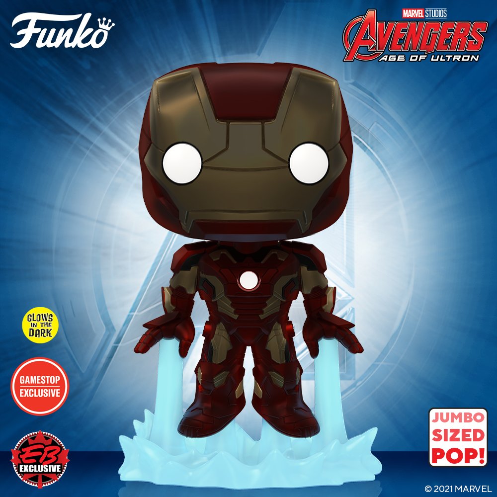 Coming Soon: Pop! Marvel: Marvel Studios’ Avengers: Age of Ultron – Iron Man (Glow) (@GameStop  exclusive). Pre-order this Pop! Jumbo today! bit.ly/3lReVMP #MarvelMustHaves #Funko #FunkoPop #Marvel #Avengers