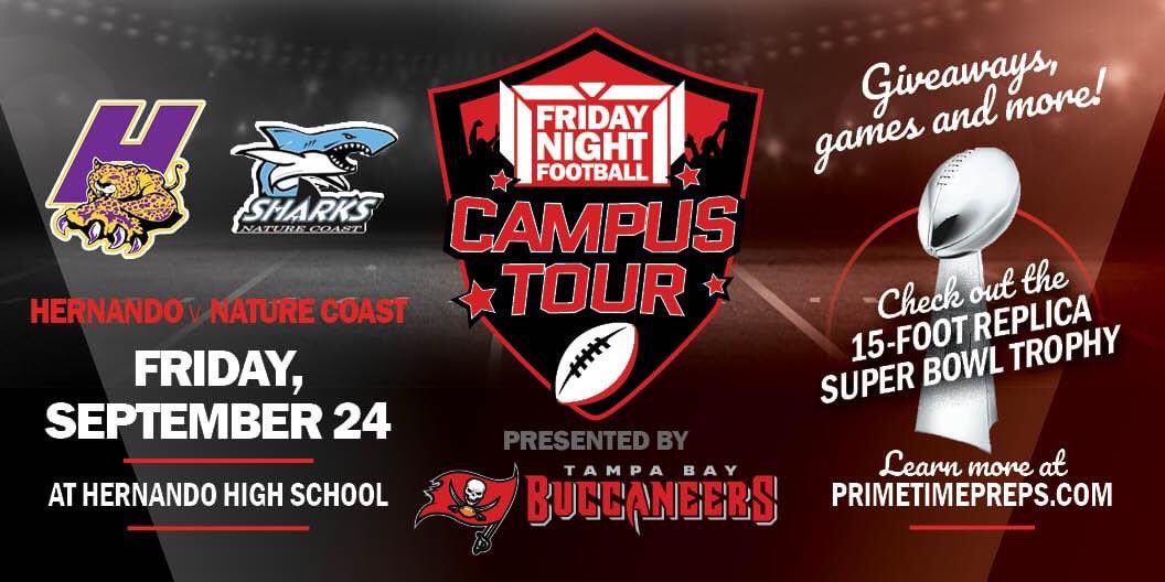 One more day until the game of the year.  Leopards VS Sharks. Time to eat! PLUS: Enjoy &amp; Participate in Friday Night Football Campus Your. Presented by our Tampa Bay BUCS. GIVE AWAYS, GAMES &amp; MORE!