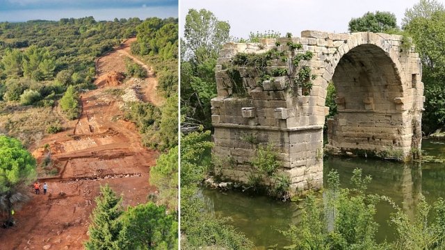 FrPittoresque's tweet photo. 🔵 𝗣𝗔𝗧𝗥𝗜𝗠𝗢𝗜𝗡𝗘 | Via #Domitia : une section de la #route #romaine retrouvée dans l'#Hérault. Ce tronçon rural exhumé près de Sète a surpris les archéologues par son envergure et le soin accordé par les Romains à l'ouvrage ➽ https://t.co/F8Duaes2BO #archéologie https://t.co/8hknj7LBnT