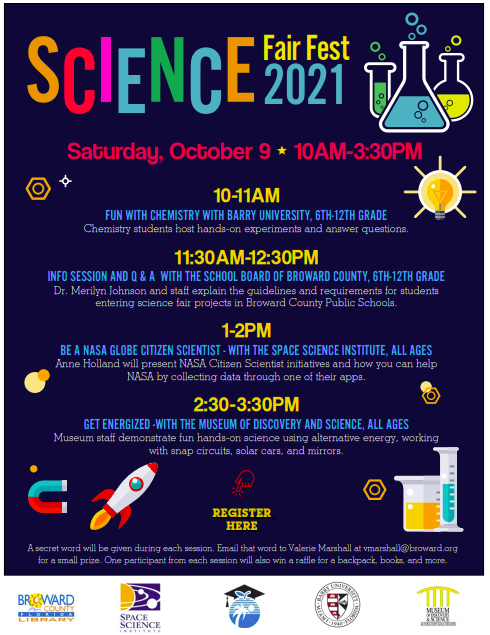 Are you ready for science fair? Come join us for the Science Fair Fest 2021 on October 9th, 2021 from 10:00am-3:30pm. browardcountyschools.sharepoint.com/sites/Intranet…