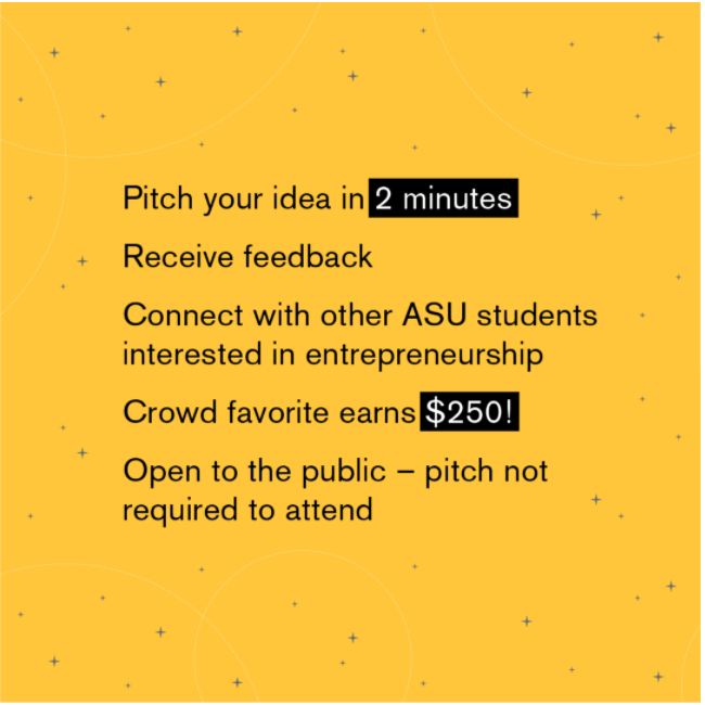 EntrepreneurASU's tweet photo. Open Pitch Week continues today...
Pitch your idea, receive feedback, and connect with other ASU students interested in entrepreneurship and innovation.

RSVP: https://t.co/TFSGgliHZG #Entrepreneurship #JustStart #LaunchDays https://t.co/FdrT4sHQIa
