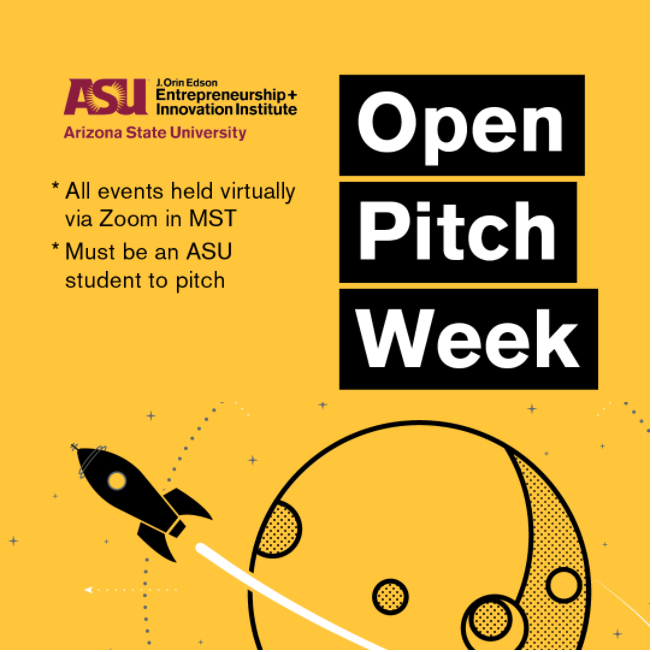 EntrepreneurASU's tweet photo. Open Pitch Week continues today...
Pitch your idea, receive feedback, and connect with other ASU students interested in entrepreneurship and innovation.

RSVP: https://t.co/TFSGgliHZG #Entrepreneurship #JustStart #LaunchDays https://t.co/FdrT4sHQIa