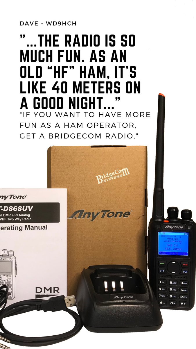 BridgeCom_Radio's tweet photo. Find yours here - https://t.co/JaPpyI4UCa

#plugandplay
#amateurradio
#anytone
#bridgecomsystems
#digitalradio
#dmr https://t.co/uTg0DcuLnL