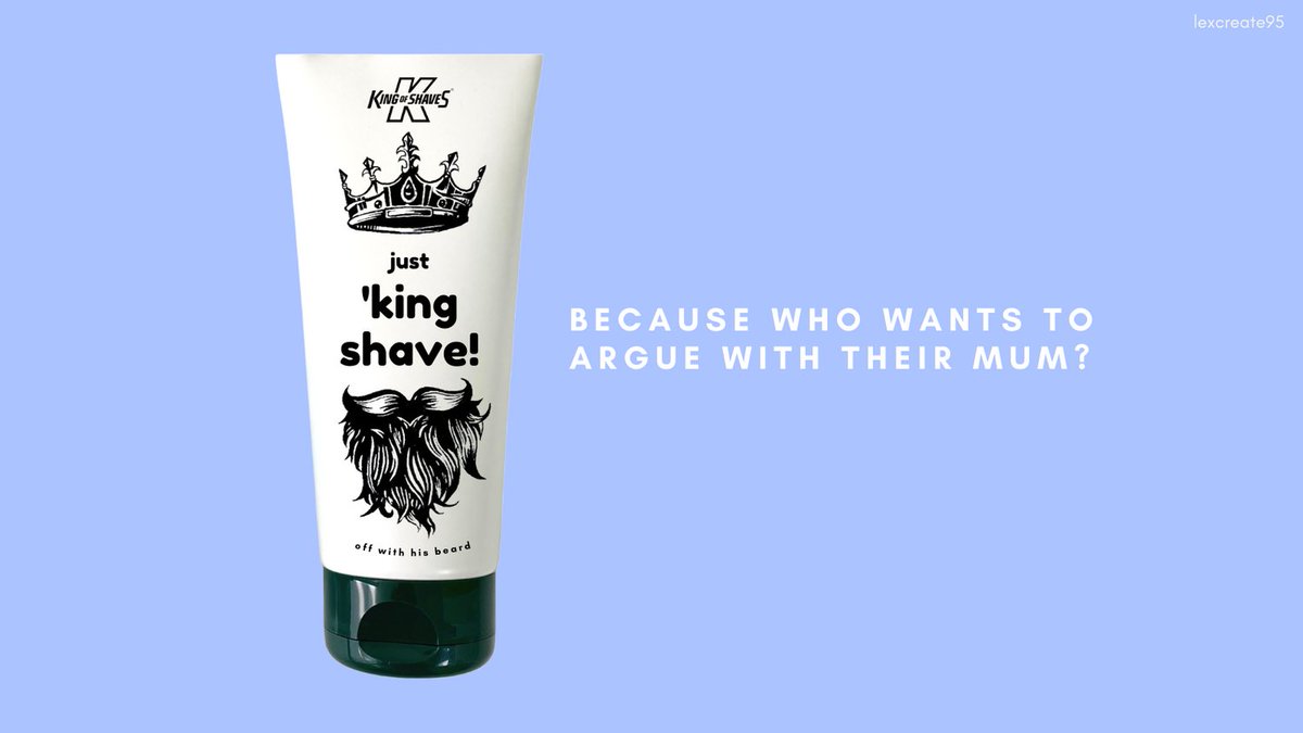 lexcreatestudio's tweet image. Just 'king shave, because it's not worth the argument with mum!

@OneMinuteBriefs - Create a new packaging design for @KingofShaves

#LongLiveTheKing